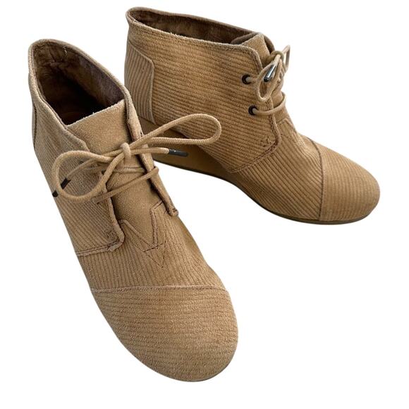 Toms Corduroy Brown Wedge Booties - Picture 1 of 9